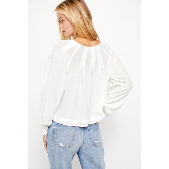 Free People Billie Long Sleeve Tee Womens Small Long Sleeve White Cotton Blend - Picture 2 of 11